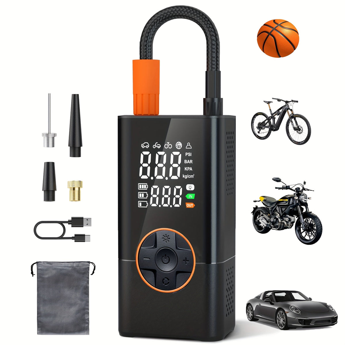 Portable Tire Inflator with Dual Screen