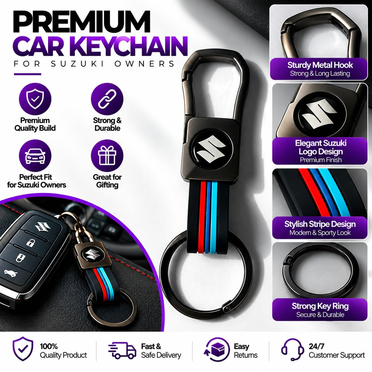 Premium Car Keychain – Metal Hook & Stylish Key Ring | Multiple Car Brands