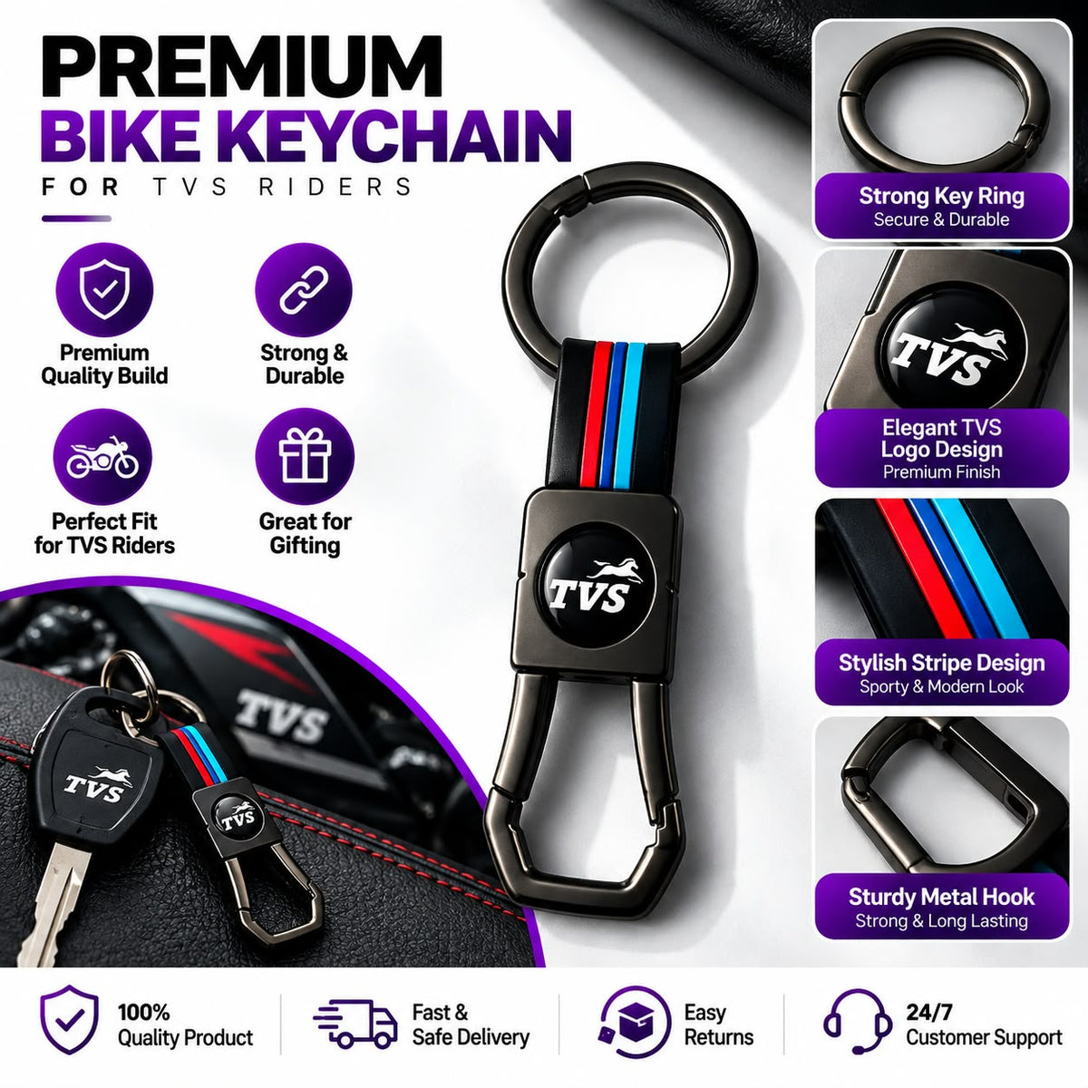 Premium Car Keychain – Metal Hook & Stylish Key Ring | Multiple Car Brands