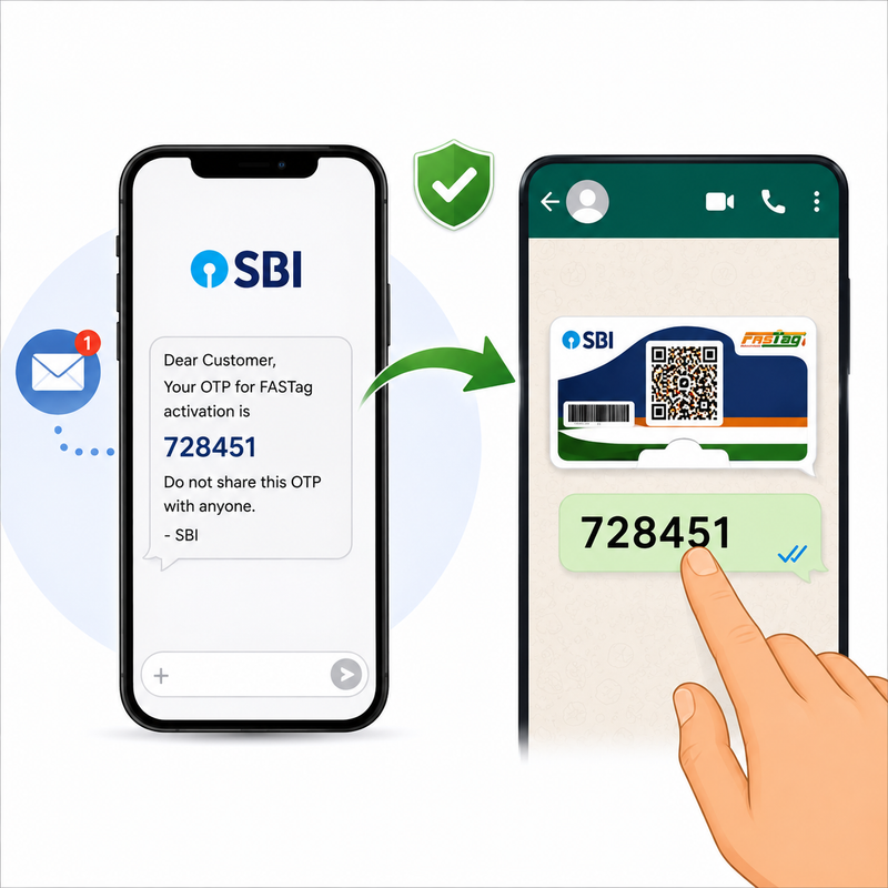 <strong>Step 3: </strong>Share SBI Fastag Activation OTP on whatsapp