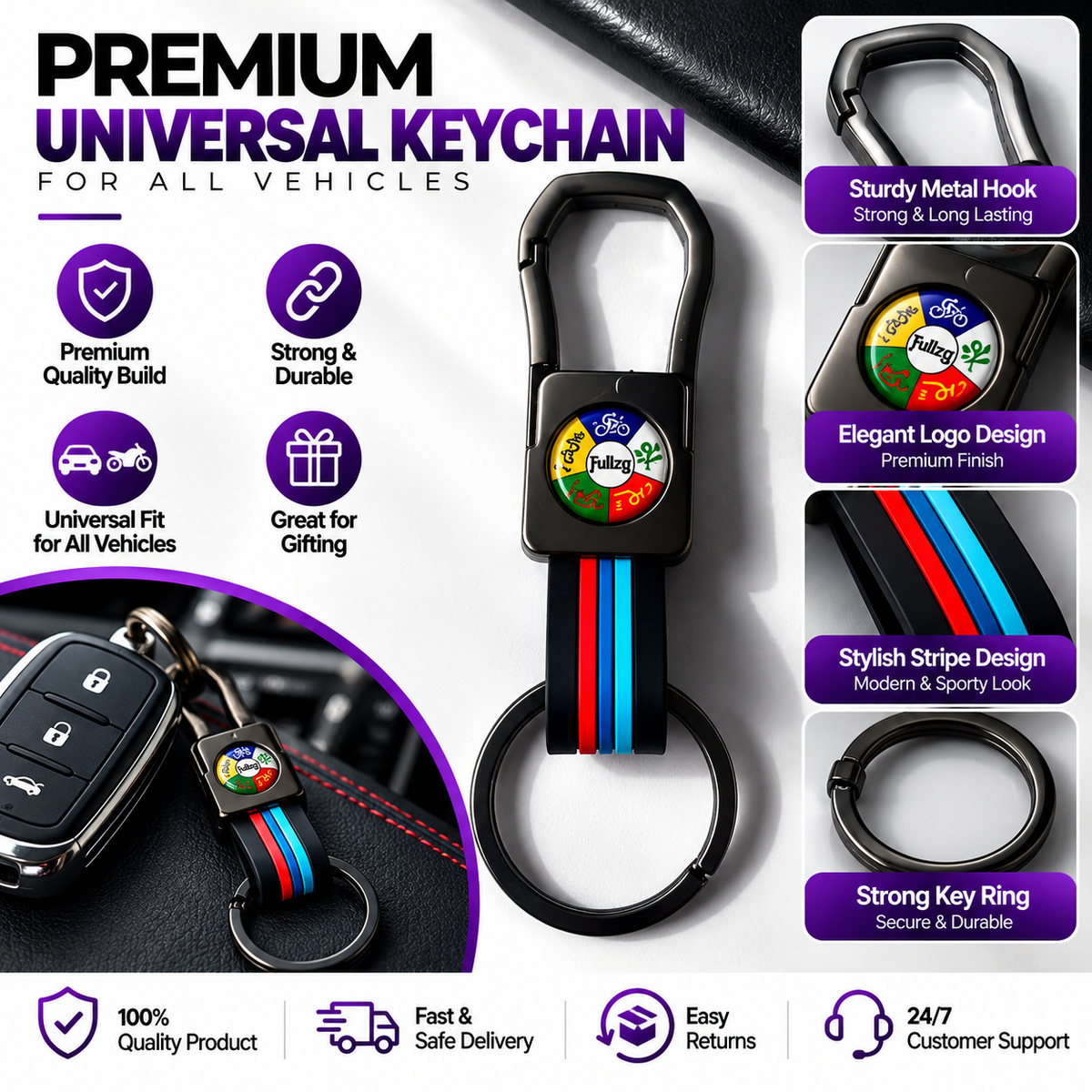 Premium Car Keychain – Metal Hook & Stylish Key Ring | Multiple Car Brands