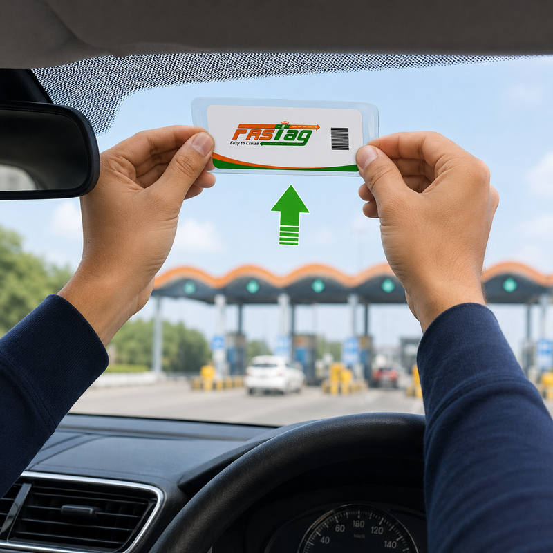 <strong>Step 5: </strong>Install Your FASTag on Vehicle Windshield 