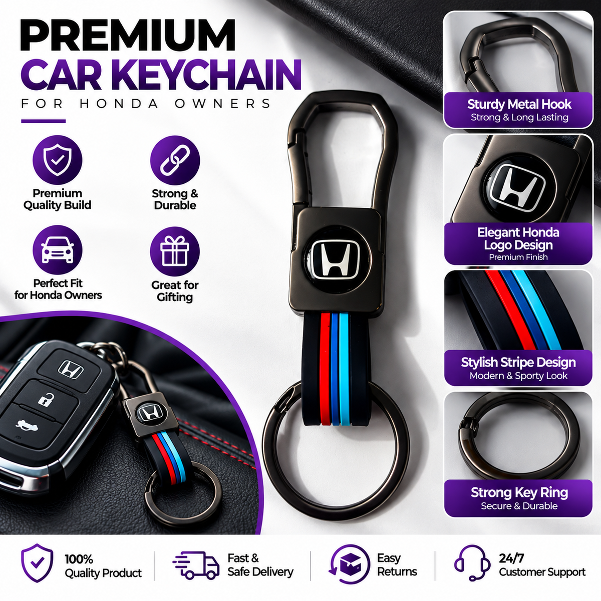 Premium Car Keychain – Metal Hook & Stylish Key Ring | Multiple Car Brands