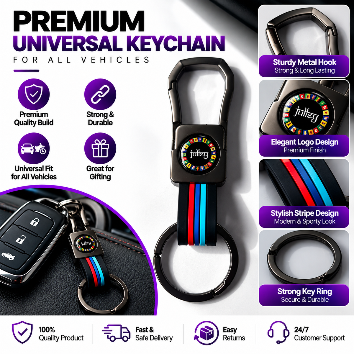 Premium Car Keychain – Metal Hook & Stylish Key Ring | Multiple Car Brands