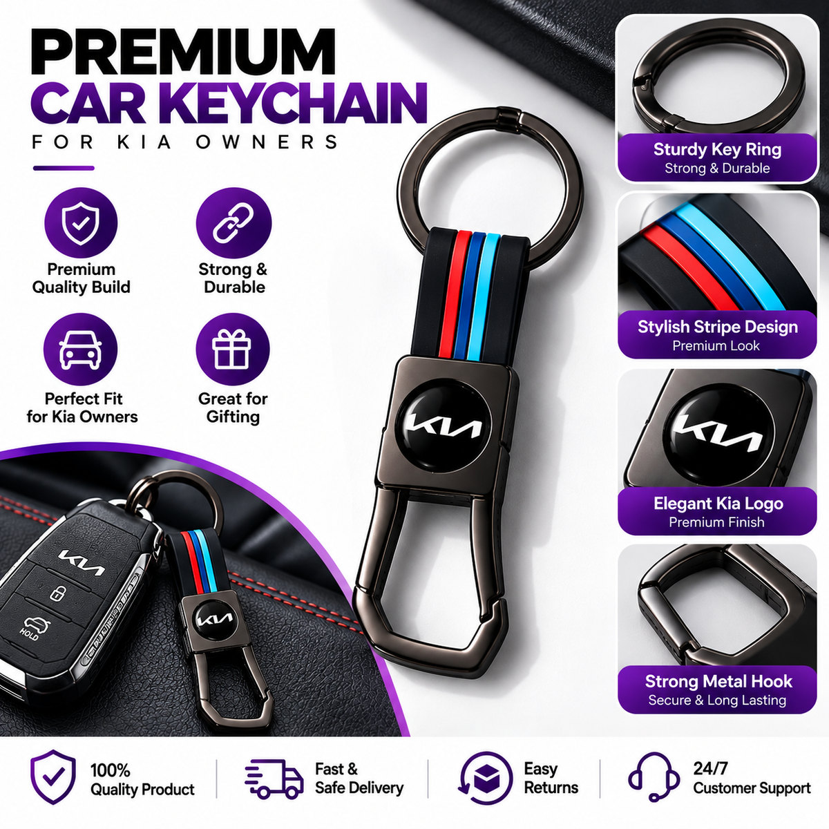 Premium Car Keychain – Metal Hook & Stylish Key Ring | Multiple Car Brands